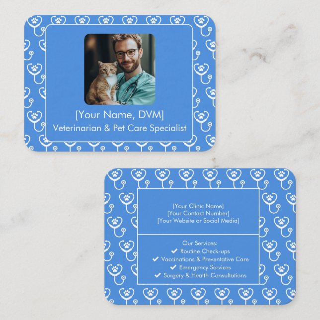 Customizable Blue Veterinarian Business Card  (Front/Back)