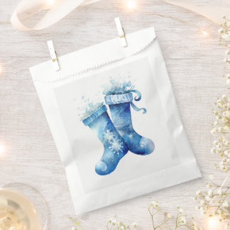 Customizable Blue Watercolor Christmas Stockings Favor Bag