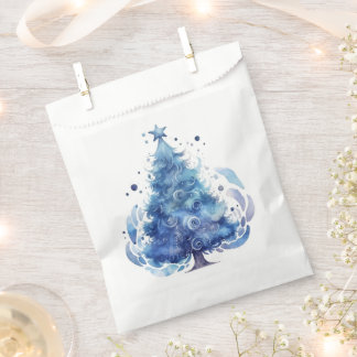 Customizable Blue Watercolor Christmas Tree Favor Bag