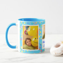 Customizable Blue Watercolor Personal Photos Mug
