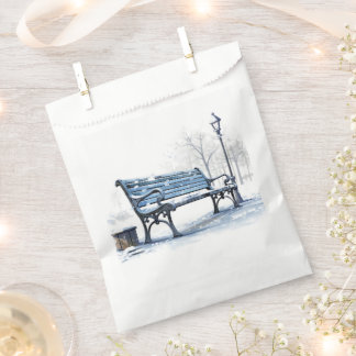 Customizable Blue Watercolor Winter Bench Favor Bag