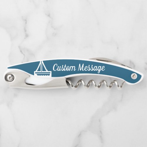 Customizable Blue  White Sailboat Corkscrew