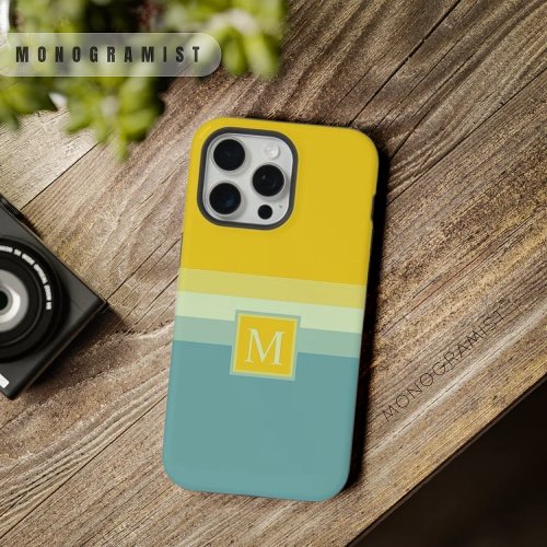 Customizable Blue White Yellow Color Block iPhone 15 Pro Max Case
