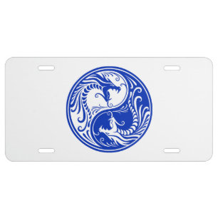 Customizable Blue Yin Yang Dragons License Plate