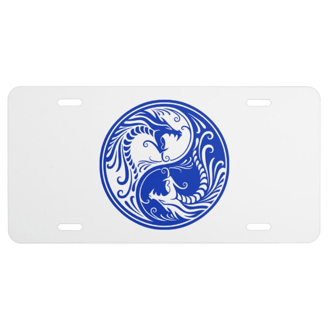 Customizable Blue Yin Yang Dragons License Plate (Front)
