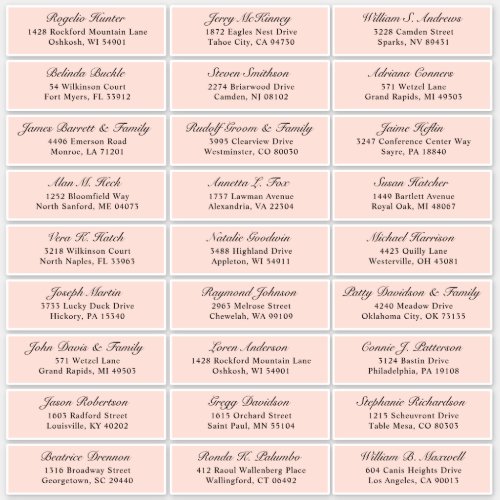 Customizable blush wedding guest address sticker