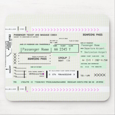 Customizable Boarding Pass Airline Ticket Mouse Pad