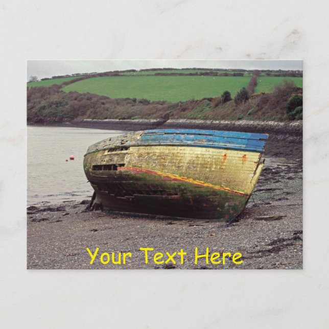 Customizable boat wreck, Cornwall, UK Postcard (Front)