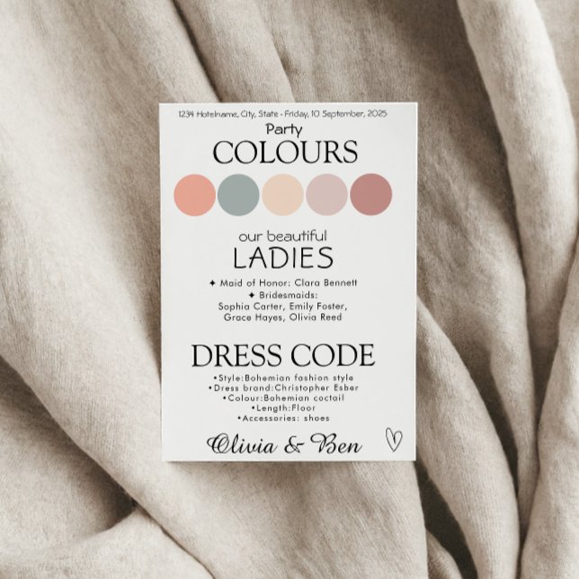 Customizable Boho Coastal Wedding Dress Code Enclosure Card (Creator Uploaded)