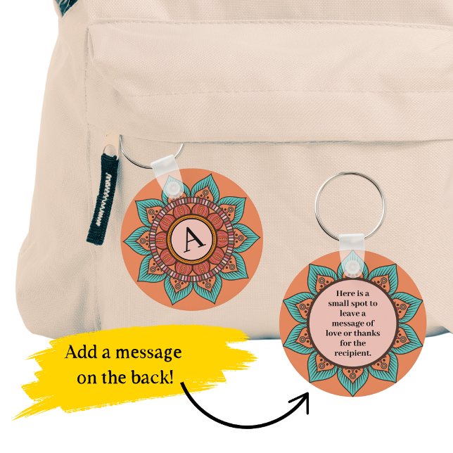 Customizable Boho Floral Mandala with Message Spot Keychain (Creator Uploaded)