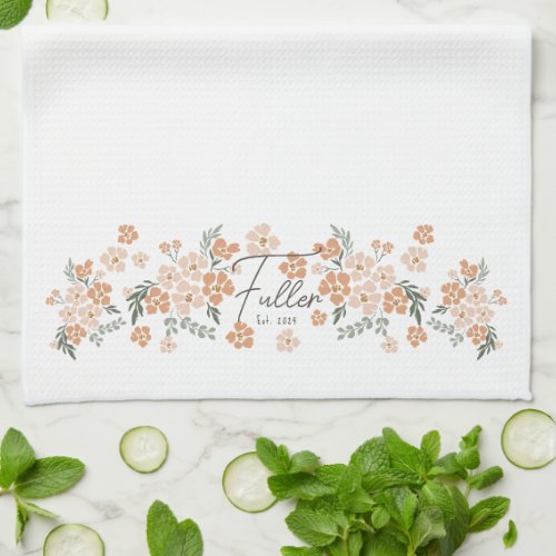 Customizable Boho Floral Name Tea Towel with Date