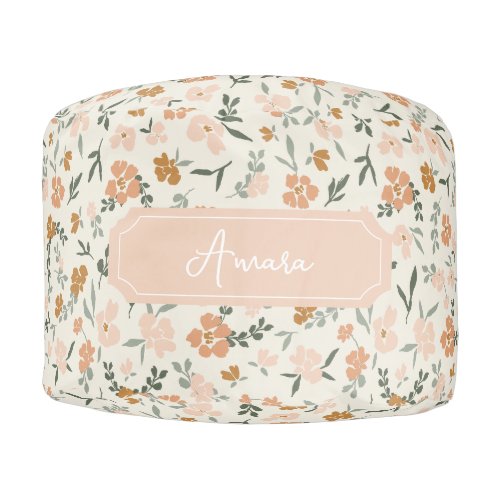 Customizable Boho Floral Pouf  Pink and Beige