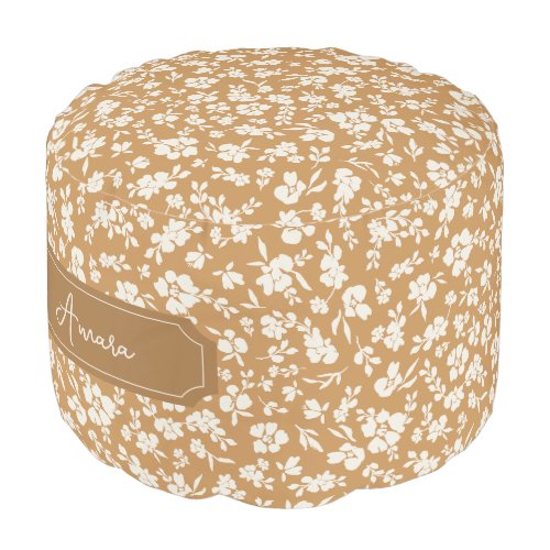 Customizable Boho Floral Pouf  Yellow and Beige