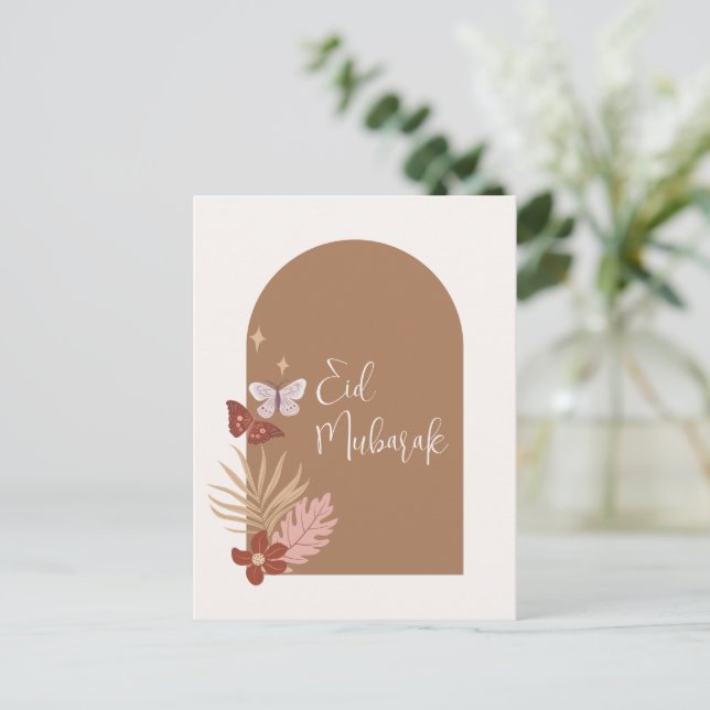 Customizable Boho Islamic Eid Mubarak  Holiday Postcard (Standing Front)