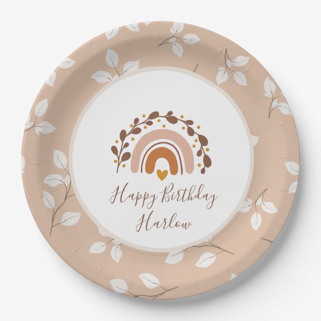 Customizable Boho Rainbow Happy Birthday Plates (Front)