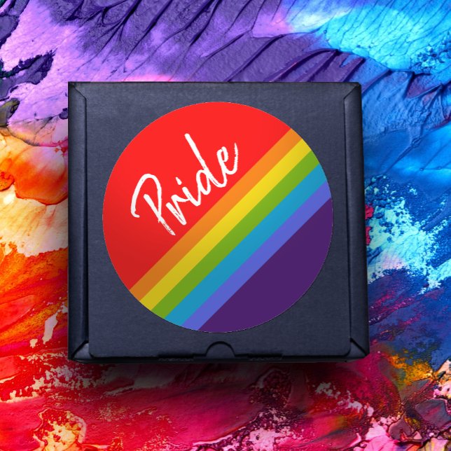 Customizable Bold & Bright Rainbow LGBT Gay Pride Classic Round Sticker (Creator Uploaded)