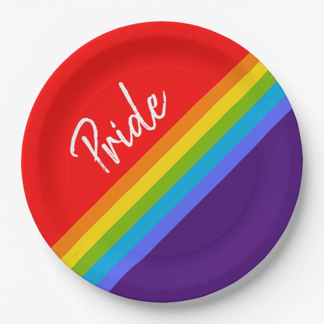 Customizable Bold & Bright Rainbow LGBT Gay Pride Paper Plates (Front)