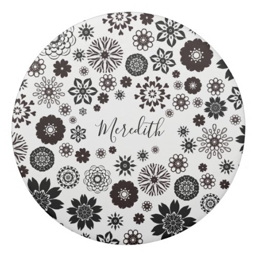 Customizable Bold Girly Black White Floral Pattern Eraser