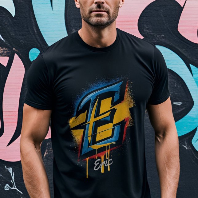 Customizable Bold Graffiti Letter 'E' Initial T-Shirt (Creator Uploaded)