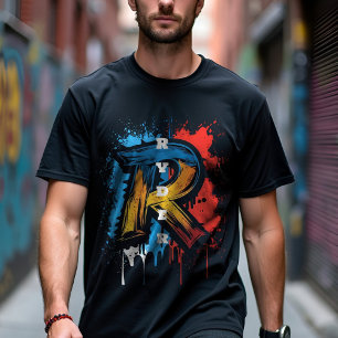 Customizable Bold Graffiti Monogram 'R' Urban T-Shirt