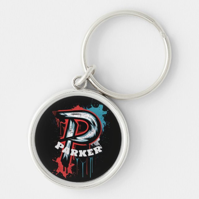 Customizable Bold Urban Spray Paint Monogram "P" Keychain (Front)