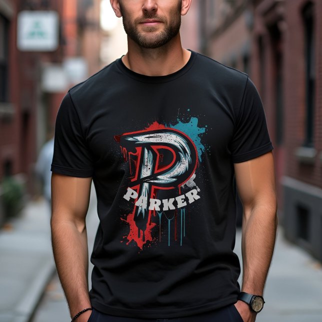 Customizable Bold Urban Spray Paint Monogram "P" T-Shirt (Creator Uploaded)