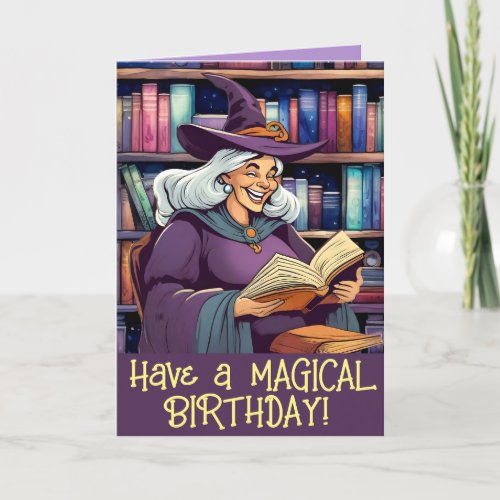 Customizable BOOK LOVER Birthday Card Witch