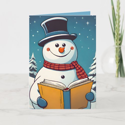 Customizable BOOK LOVER Christmas Card Snowman