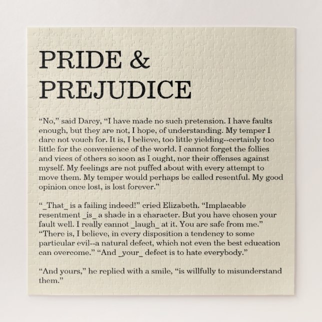 Customizable Book Quote Jane Austen Jigsaw Puzzle (Vertical)