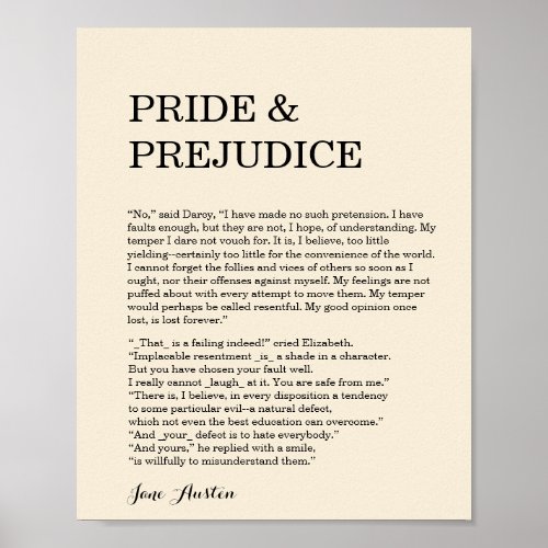 Customizable Book Quote Jane Austen Poster