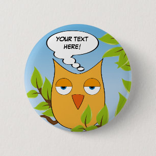 Customizable bored little owl - multiple colors pinback button