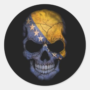 Customizable Bosnian Flag Skull Classic Round Sticker by UniqueFlags at Zazzle