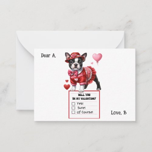 Customizable Boston Terrier Dog Valentine  Note Card