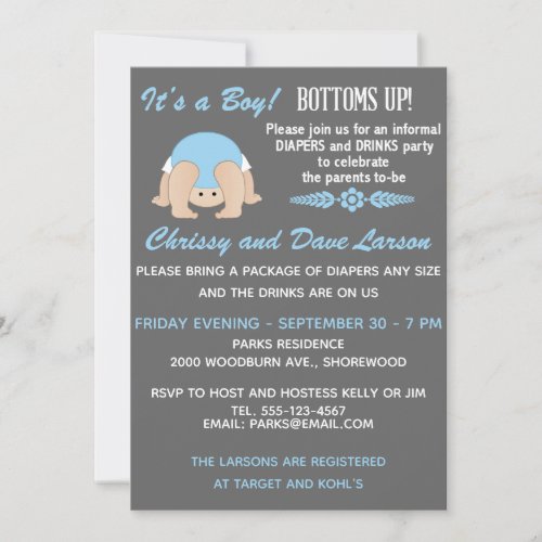 Customizable Bottoms Up Baby Shower Invitation