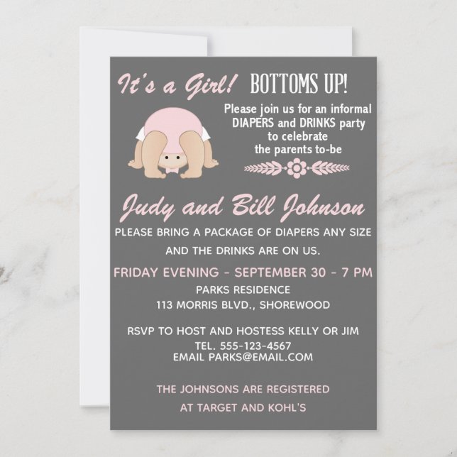 Customizable Bottoms Up Baby Shower Invitation (Front)