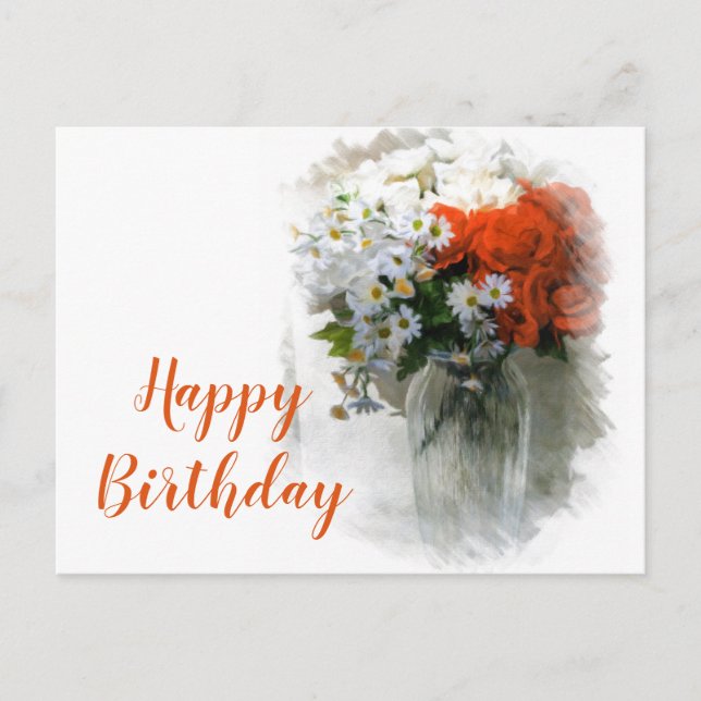 Customizable Bouquet Digital Art Birthday Postcard (Front)
