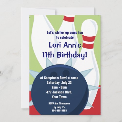 Customizable Bowling Birthday Party Invitation