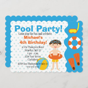 Customizable Boy Pool Party Birthday Invitation