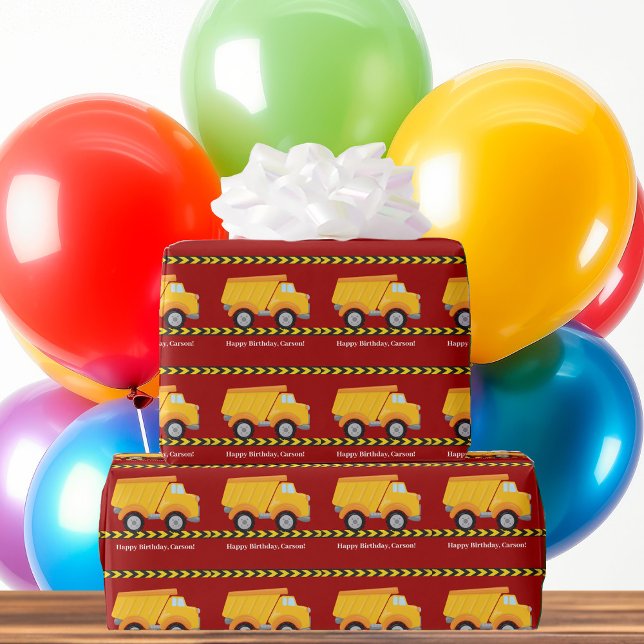 Customizable Boys Birthday Red Dump Truck Wrapping Paper (Creator Uploaded)