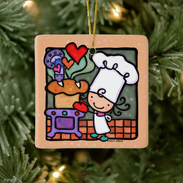 Customizable Bread Baker Baking Oven Square Ceramic Ornament (Tree)