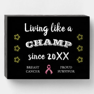 Customizable Breast Cancer Survivor yellow stars Wooden Box Sign