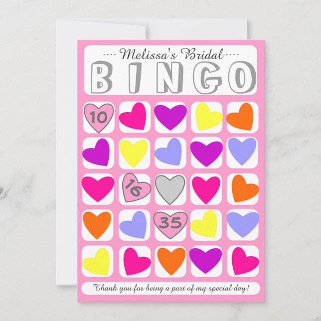 Customizable bridal bingo game card (Front)