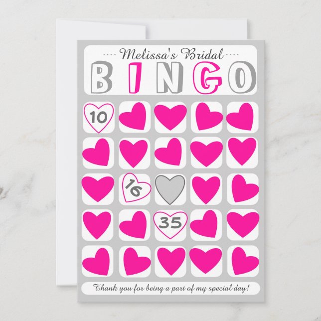 Customizable bridal bingo game pink gray card (Front)