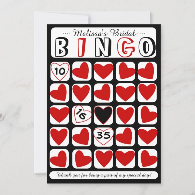 Customizable bridal bingo game red black card (Front)