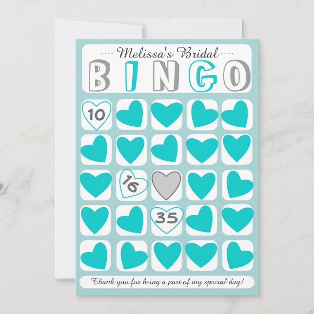 Customizable bridal bingo game teal gray card (Front)