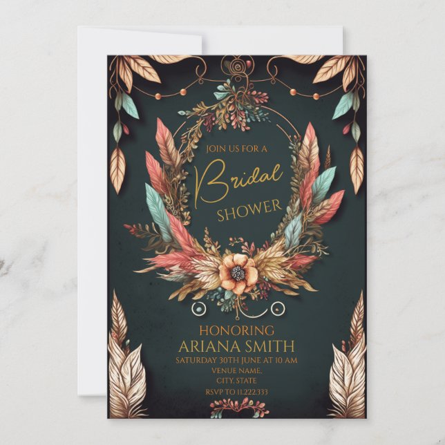 Customizable Bridal Shower Card in Boho Style (Front)