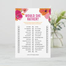 Customizable Bridal Shower Game 'Would She Rather'