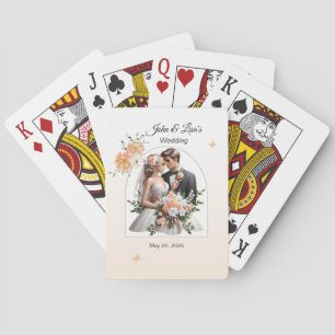 Customizable Bride and Groom Peach Poker Cards