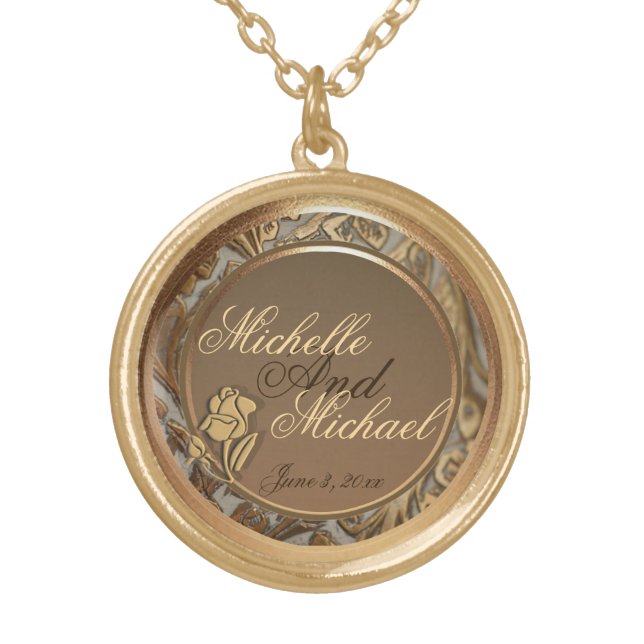 Customizable Bride Groom Gold Keepsake Necklace (Front)