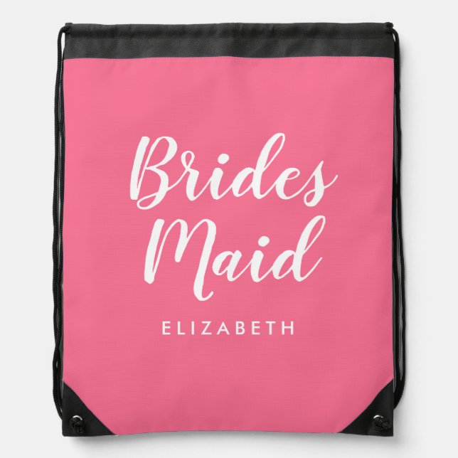 Customizable Bridesmaid Bachelorette Womens Pink Drawstring Bag (Front)